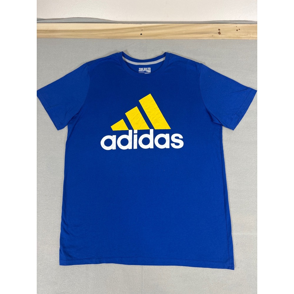 Adidas Go-To Performance Tee Mens‎ 2XT Blue Yellow Climalite Graphic T-Shirt